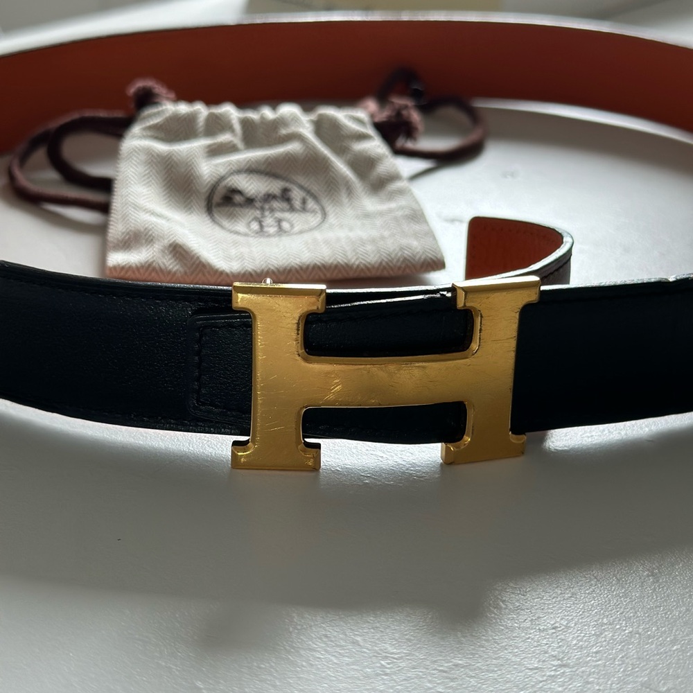 Hermes Black and Gold Belt